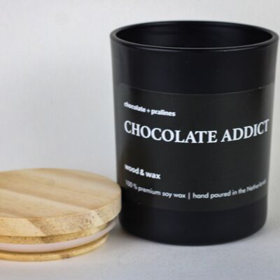 Chocolate Addict - Sojakerze Schwarzes Glas + Holzdeckel 200 ml