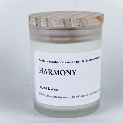 Harmony Soy Candle I Vaso Bianco + Coperchio in Legno 200 ml