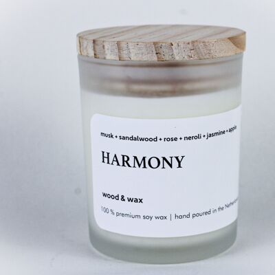 Harmony Sojakerze I Weißes Glas + Holzdeckel 200 ml