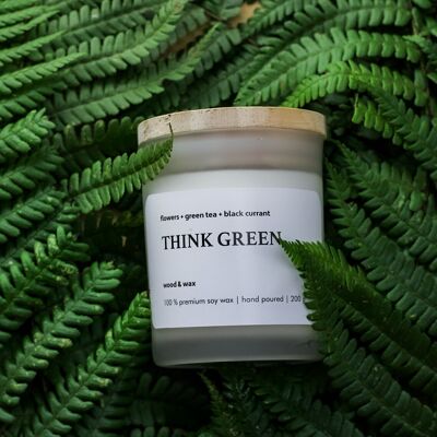 Vela Think Green Soy - vidrio blanco + tapa de madera 200 g