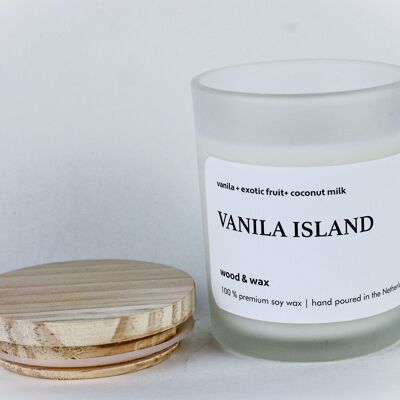Vanilla Island - Sojakerze Weißes Glas + Holzdeckel 200 ml