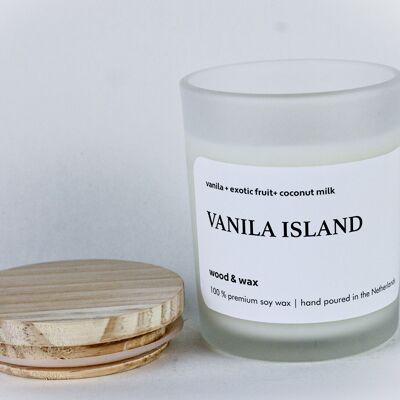 Vanilla Island - Candela Di Soia Vaso Bianco + Coperchio In Legno 200 ml