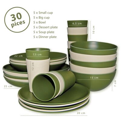 Wheat straw crockery, 30 pieces