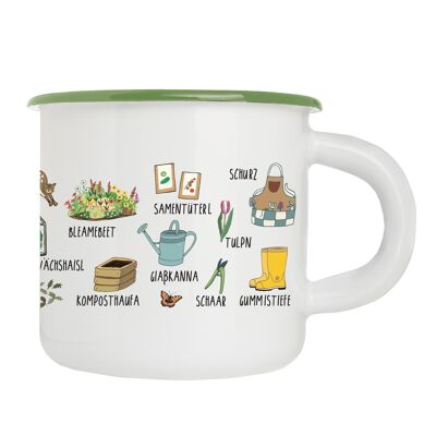 Taza de esmalte en dialecto bávaro "Gartenhaferl"