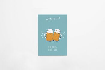 Carte postale en carton sous-bock "Cheers, auf di" 1