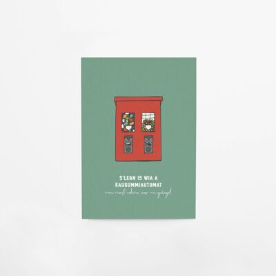 Postkarte aus Bierdeckelpappe "Kaugummiautomat"