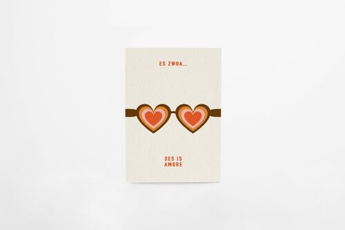 Postkarte aus Bierdeckelpappe "des is Amore"