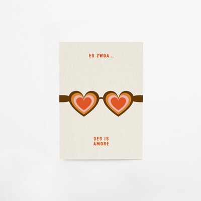 Postkarte aus Bierdeckelpappe "des is Amore"