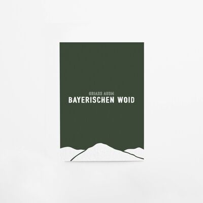 Postcard made of beer mat cardboard "Griaß aus'm Bayerischen Woid"