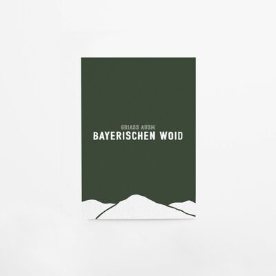 Postkarte aus Bierdeckelpappe "Griaß aus'm Bayerischen Woid"