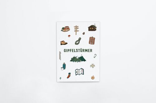 Postkarte aus Bierdeckelpappe "Gipfelstürmer"