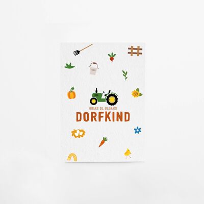 Postcard made of beer mat cardboard "Dorfkind"