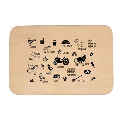 Snack boards with farm animals made from local beech