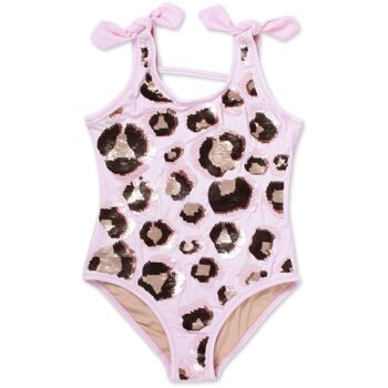 Maillot de bain une pièce rose léopard magique paillettes filles 2