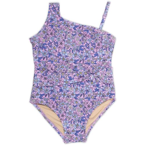 One Piece One Shoulder Girls Purple Ditsy Floral