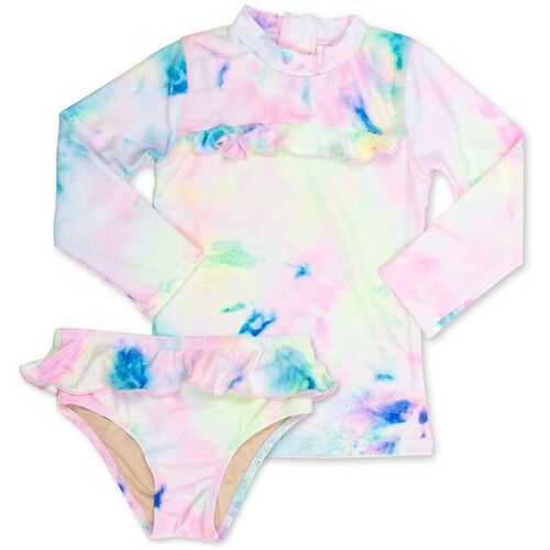 Ruffle Rashguard Set - Neon Tie Dye