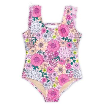 One Piece Fringe Back Girls Mod Floral Rose 3