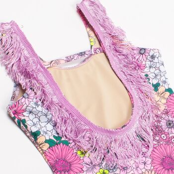 One Piece Fringe Back Girls Mod Floral Rose 2