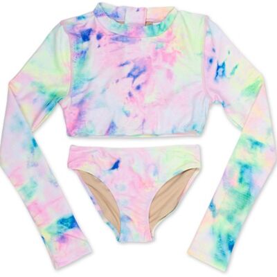 Conjunto de Rashguard recortado - Neon Tie Dye