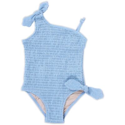 One Piece Smocked Girls Shimmer Ice Blue