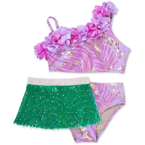 Two Piece Hula Bikini w/Fringe Skirt Girls Lavender