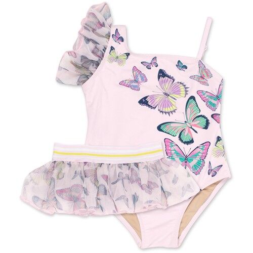 ORashguard (2 piece Swimsuit)anza 1 Shoulder Swimsuit with Tutu - Butterflies