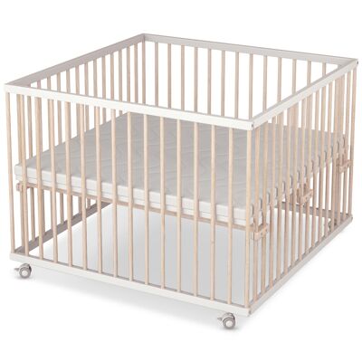 Sower playpen 100x100 cm, white/natural lacquered