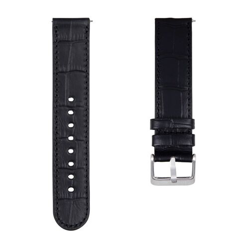 Wearable Watchstrap | Zwart croc | Zilver | 20 mm