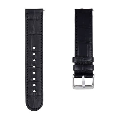 Bracelet de montre portable | croco noir | Argent | 20mm