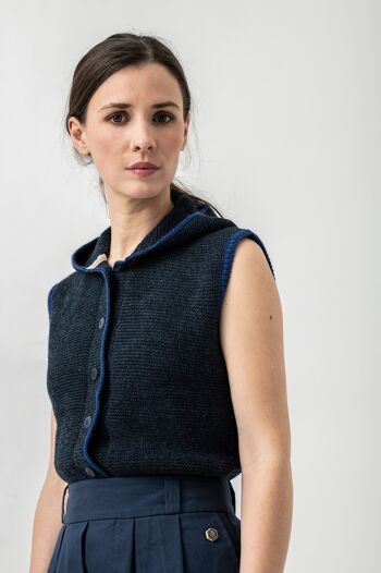 Sweat à capuche gilet tricoté Susanne Midnight - Indigo 3