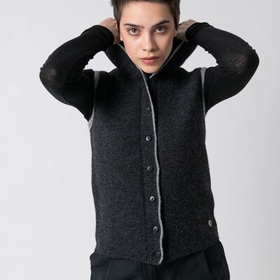 Knitted vest hoodie Susanne dark gray - light gray