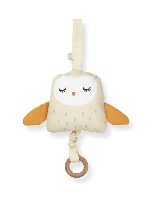 Ugla cream owl oganic musical pull toy