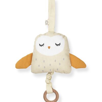 Ugla cream owl oganic musical pull toy