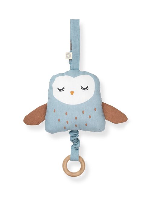 Ugla blue owl organic musical pull toy