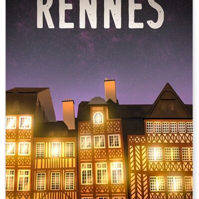 Cartel ilustrativo de la ciudad de Rennes - noche