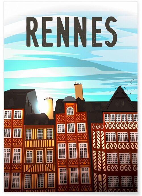 Affiche illustration de la ville de Rennes - jour