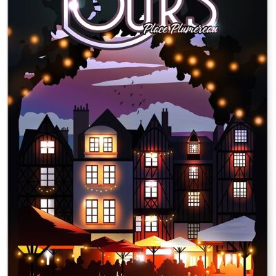 City of Tours poster: Place Plumereau at night
