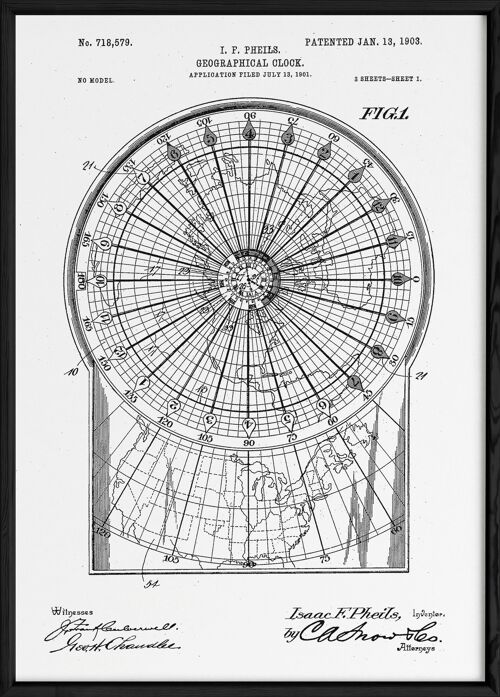 Affiche Brevet Horloge Géographique