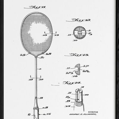 Cartel de patente de raqueta de bádminton.