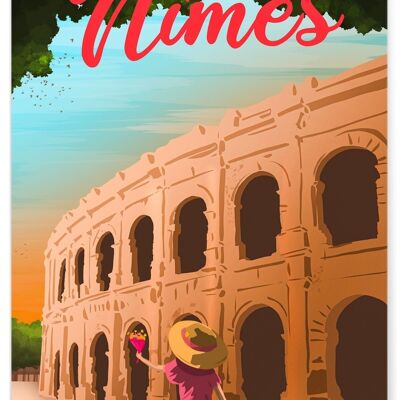 Affiche illustration de la ville de Nîmes