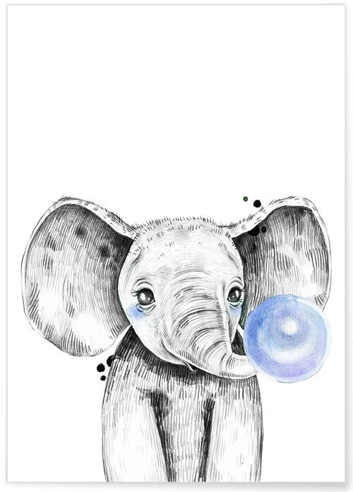 Affiche Bulle d'Éléphant bleue