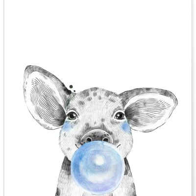 Blue Pig Baby Bubble Poster