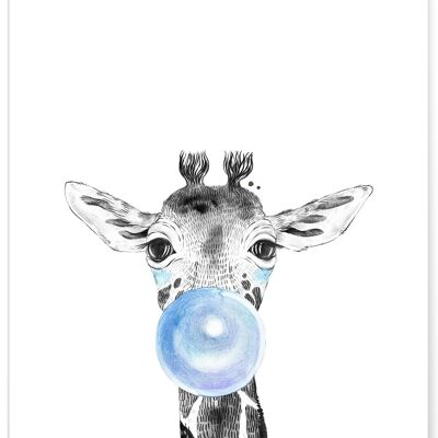Blue Giraffe Bubble Poster - child