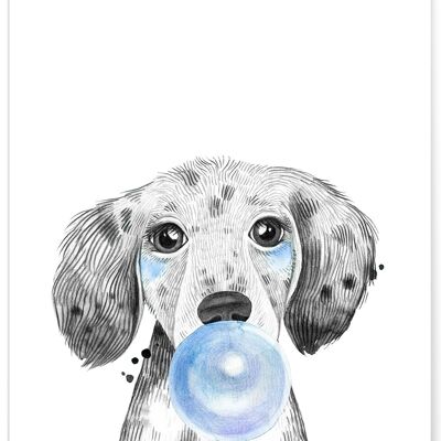 Blue Puppy Bubble Poster