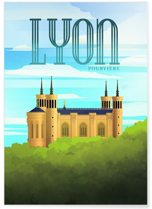 Affiche illustration de la ville Lyon : Fourvière