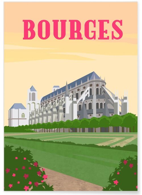 Affiche illustration de la ville de Bourges