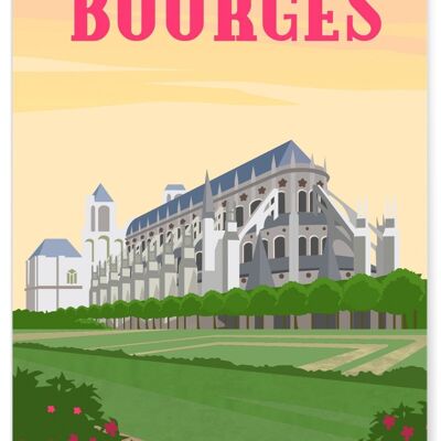 Affiche illustration de la ville de Bourges