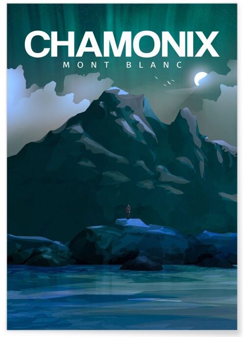 Affiche illustration de la ville de Chamonix-Mont-Blanc nuit