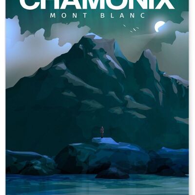 Illustrationsplakat der Stadt Chamonix-Mont-Blanc bei Nacht