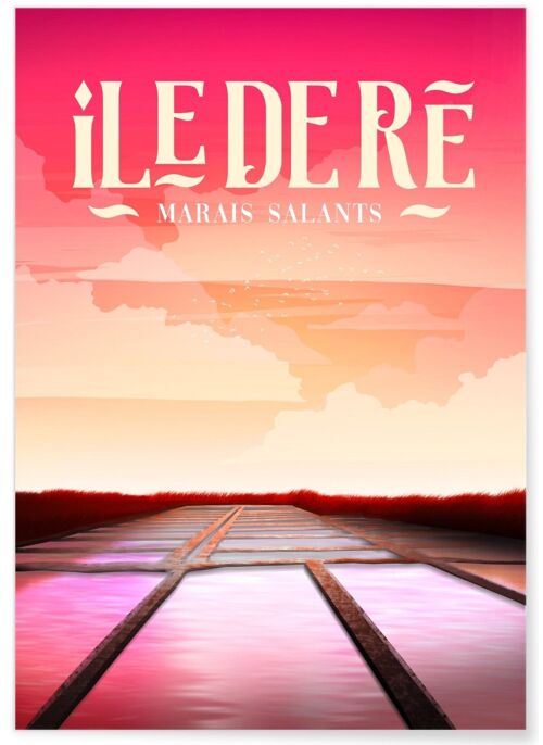 Affiche illustration de  l'Île de Ré : Les Marais salants